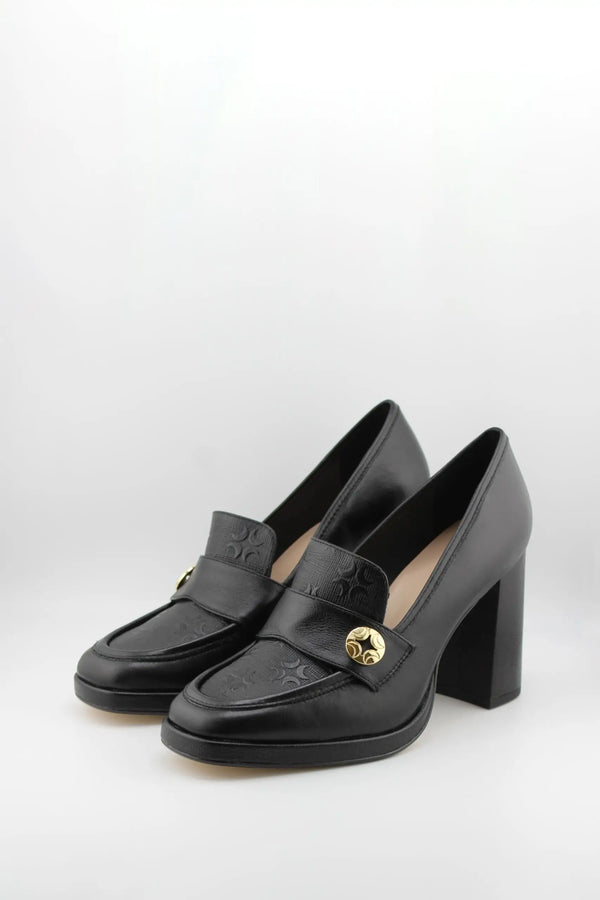 Luz da lua Embossed Leather Block Heel Loafers